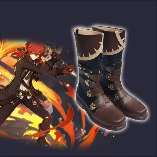 Game Genshin Impact Red Dead of Night Diluc Cosplay Long Boots Cosplay Shoes - Cosplay Shoes Boots