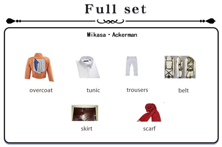 【In Stock】Anime Attack On Titan Cosplay Levi·Ackerman/Eren·Jaeger/Mikasa·Ackerman Cosplay Costume - Mikasa·Ackerman / S