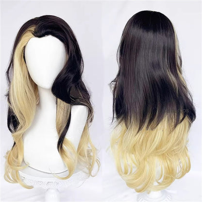 【In Stock】Game League of Legends Cosplay Coven Ahri Cosplay Wig Long Black & Blond Cosplay Wig