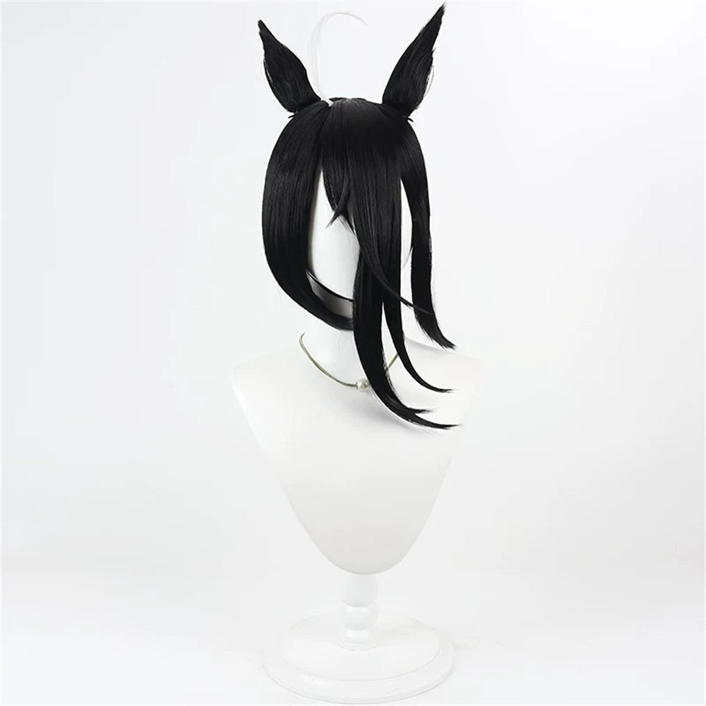 【In Stock】Game Umamusume:Pretty Derby Cosplay Manhattan Cafe Black Wedding Dress Cosplay Wig With Ears and Tail