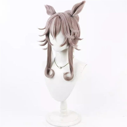 【In Stock】Game Umamusume:Pretty Derby Cosplay ワンダーアキュート Wonder Acute Cosplay Wig Updo Hair Style With Ears and Tail