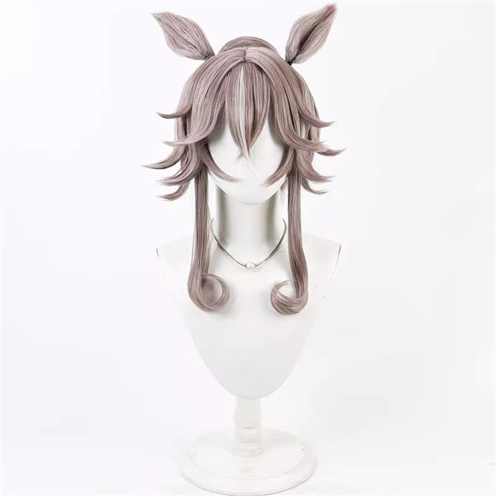 【In Stock】Game Umamusume:Pretty Derby Cosplay ワンダーアキュート Wonder Acute Cosplay Wig Updo Hair Style With Ears and Tail