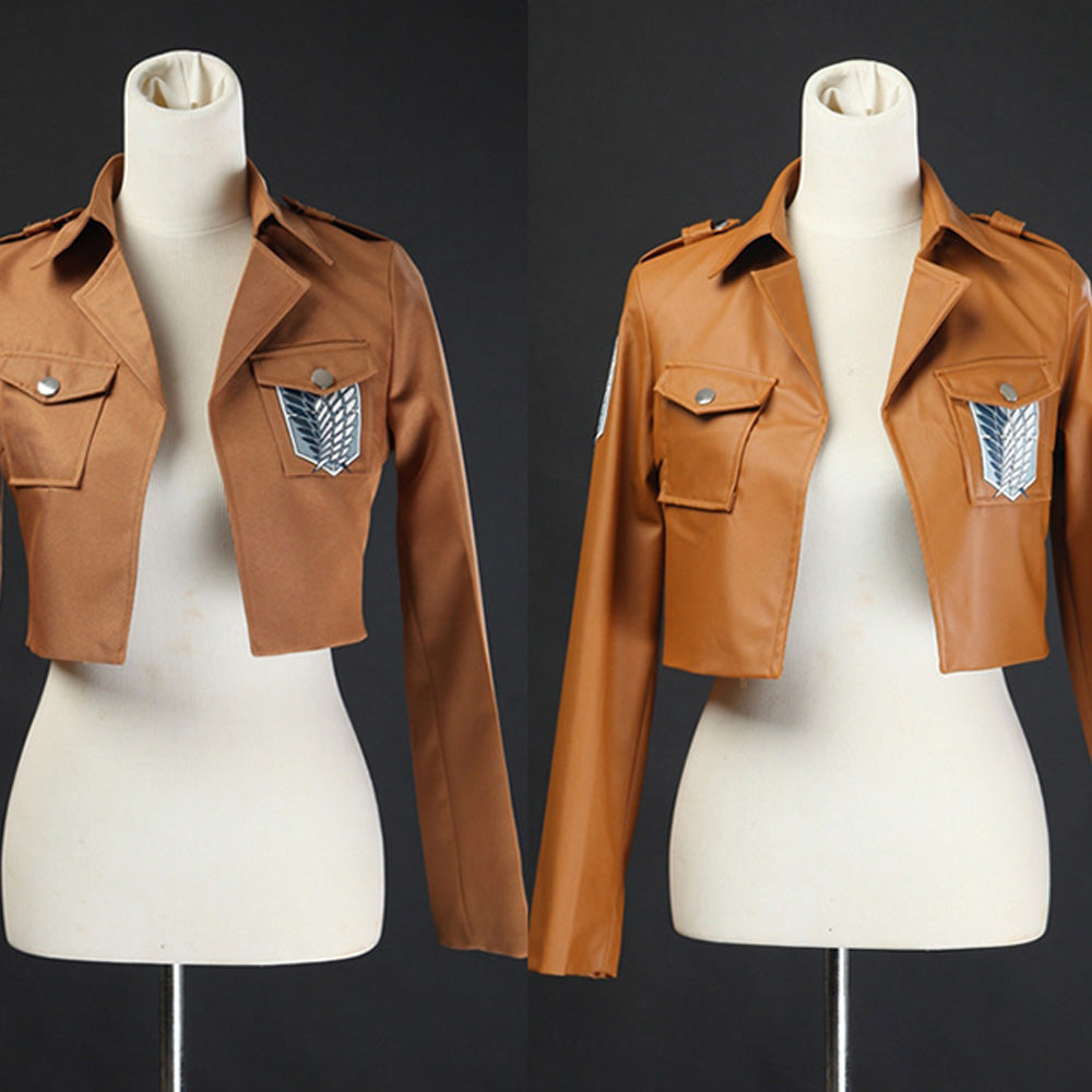【In Stock】Anime Attack On Titan Cosplay Survey Corps Leather Suit Jacket Cosplay Costume - Cosplay Costumes