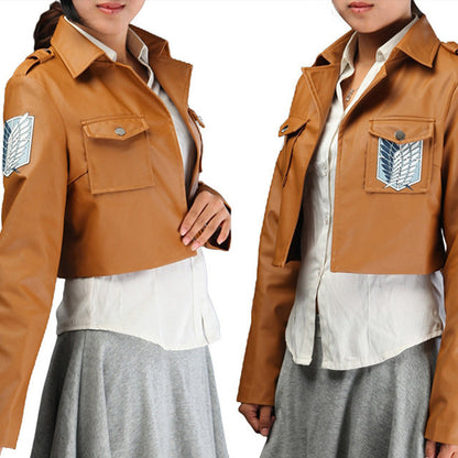 【In Stock】Anime Attack On Titan Cosplay Survey Corps Leather Suit Jacket Cosplay Costume - Cosplay Costumes