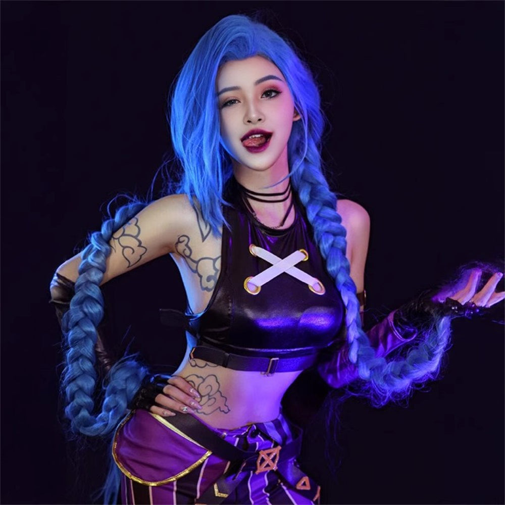 【In Stock】Game League of Legends Cosplay Jinx Cosplay Wig 130CM Long Hair
