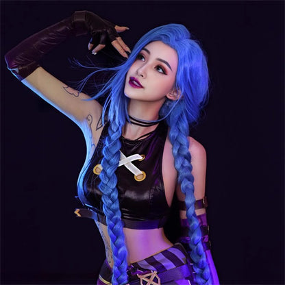 【In Stock】Game League of Legends Cosplay Jinx Cosplay Wig 130CM Long Hair