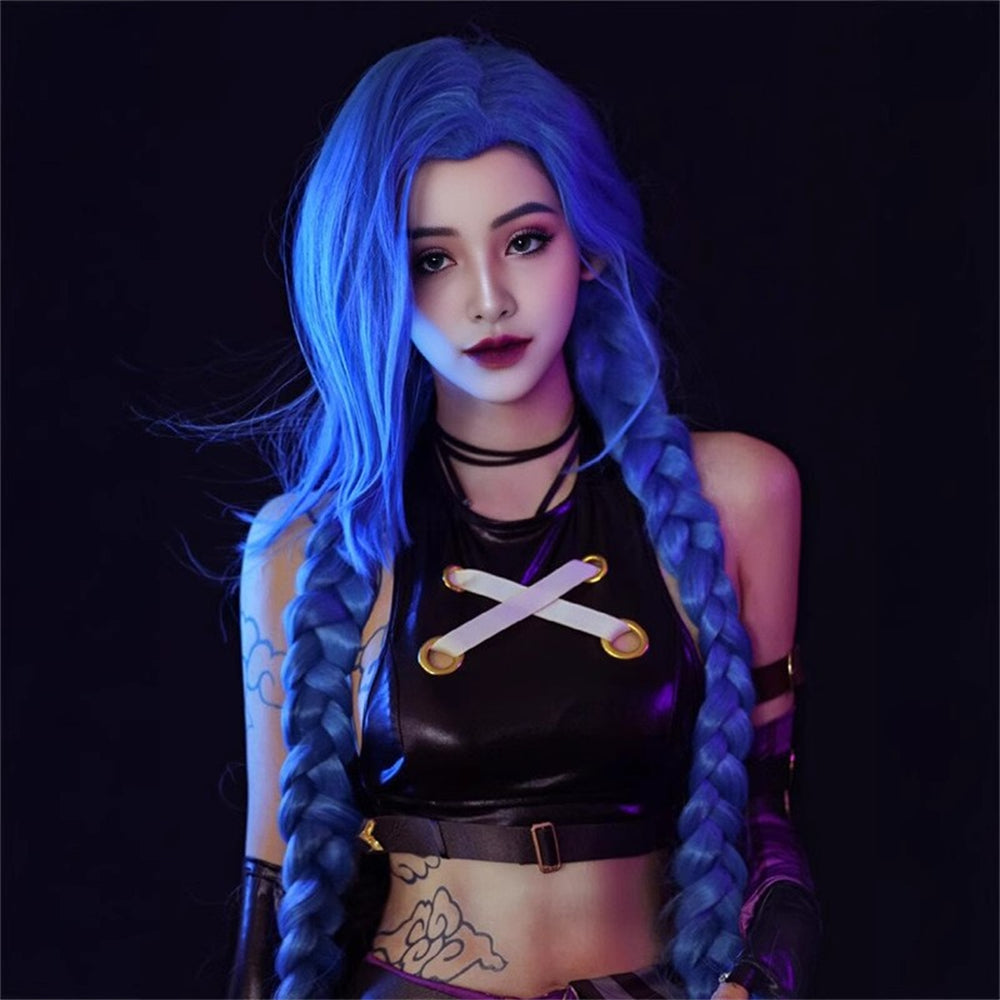 【In Stock】Game League of Legends Cosplay Jinx Cosplay Wig 130CM Long Hair