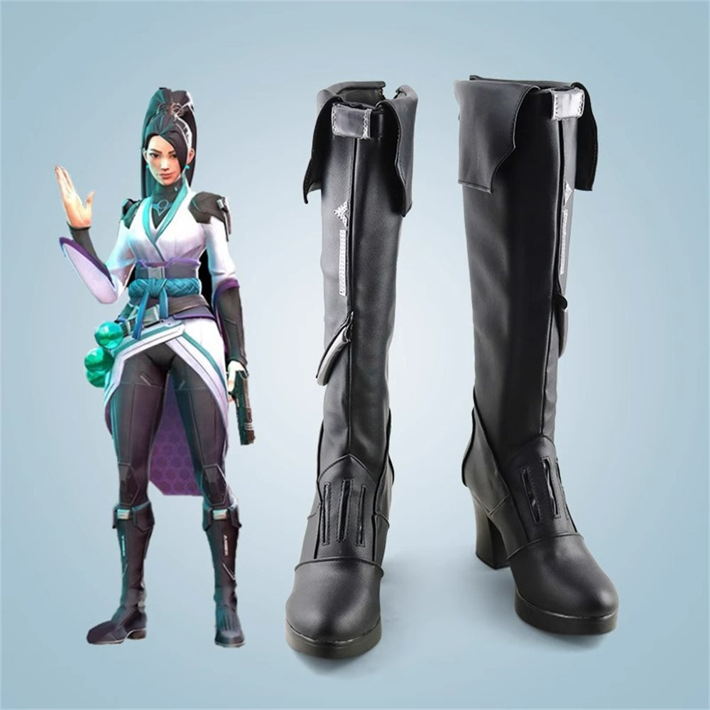 Game Valorant Cosplay Sage Black Color Long Boots Cosplay Shoes High Heels Shoes