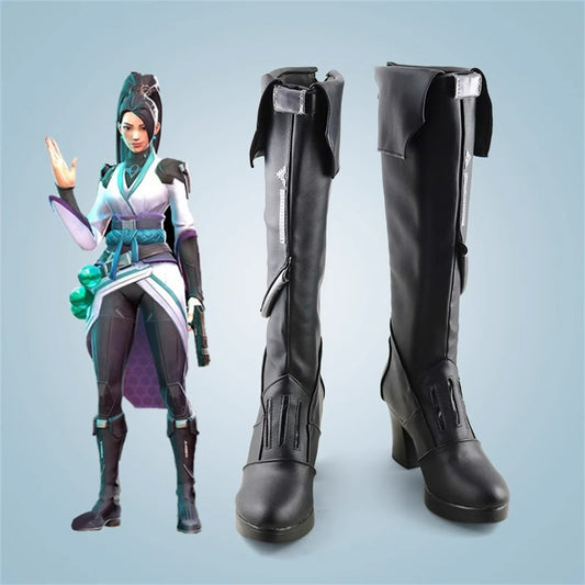 Game Valorant Cosplay Sage Black Color Long Boots Cosplay Shoes High Heels Shoes