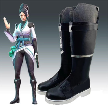 Game Valorant Cosplay Sage Black Color Long Boots Cosplay Shoes