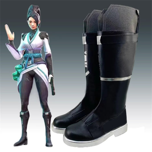 Game Valorant Cosplay Sage Black Color Long Boots Cosplay Shoes