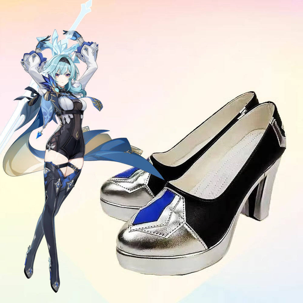 Game Genshin Impact Cosplay Eula Cosplay Shoes Black High Heels - Cosplay Shoes Boots