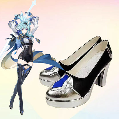 Game Genshin Impact Cosplay Eula Cosplay Shoes Black High Heels - Cosplay Shoes Boots