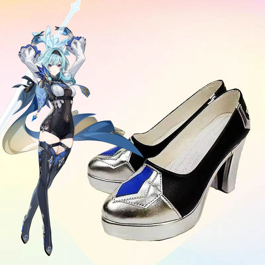 Game Genshin Impact Cosplay Eula Cosplay Shoes Black High Heels - Cosplay Shoes Boots