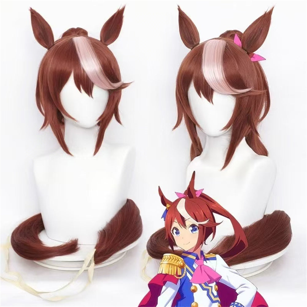 【In Stock】Game Umamusume:Pretty Derby Cosplay Tokai Teio Cosplay Wig With Ears and Tail