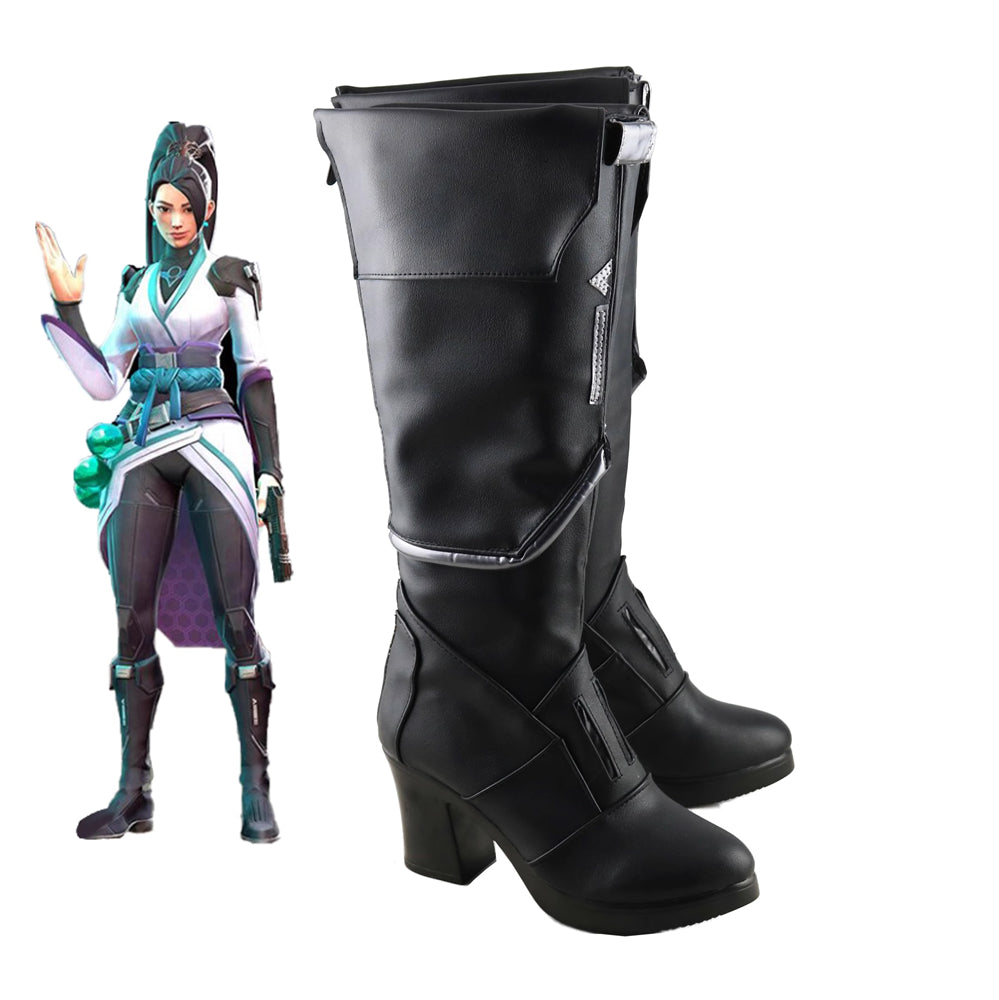 Game Valorant Cosplay Sage Black Color Long Boots Cosplay Shoes High Heels Shoes