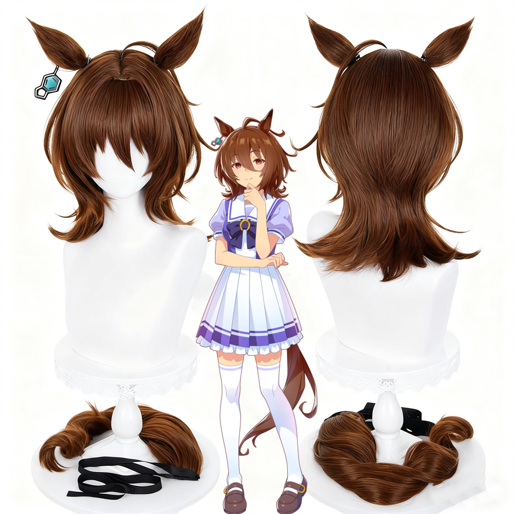 【In Stock】Game Umamusume:Pretty Derby Cosplay アグネスタキオン Agnes Tachyon Cosplay Wig With Ears and Tail