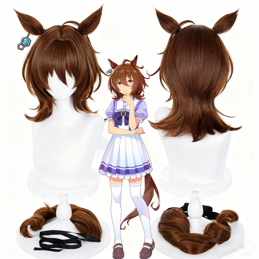 【In Stock】Game Umamusume:Pretty Derby Cosplay アグネスタキオン Agnes Tachyon Cosplay Wig With Ears and Tail