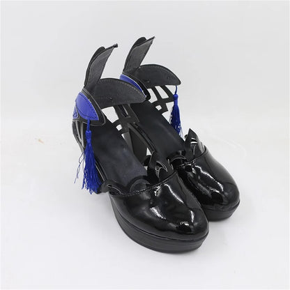 Game Genshin Impact Cosplay Keqing Black High Heels Cosplay Shoes