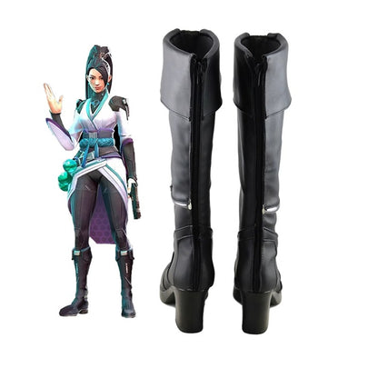 Game Valorant Cosplay Sage Black Color Long Boots Cosplay Shoes High Heels Shoes