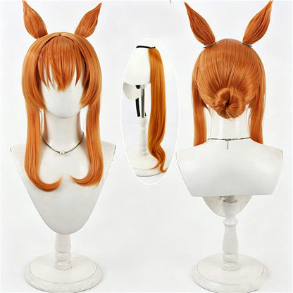 【In Stock】Game Umamusume:Pretty Derby Cosplay Mayano Top Gun Sunlight Bouquet サンライト・ブーケ Cosplay Wig With Ears and Tail