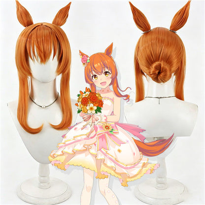 【In Stock】Game Umamusume:Pretty Derby Cosplay Mayano Top Gun Sunlight Bouquet サンライト・ブーケ Cosplay Wig With Ears and Tail