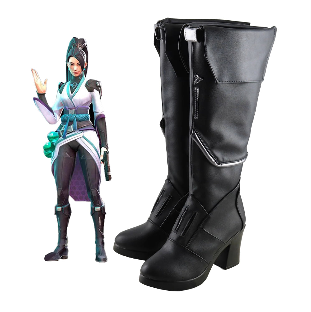Game Valorant Cosplay Sage Black Color Long Boots Cosplay Shoes High Heels Shoes