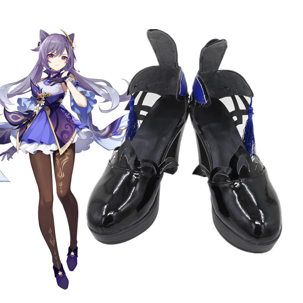 Game Genshin Impact Cosplay Keqing Black High Heels Cosplay Shoes