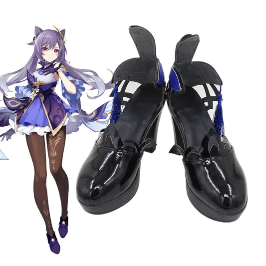 Game Genshin Impact Cosplay Keqing Black High Heels Cosplay Shoes