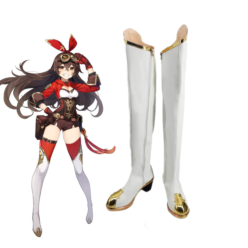 Game Genshin Impact Cosplay Amber Cosplay Shoes White Long Boots