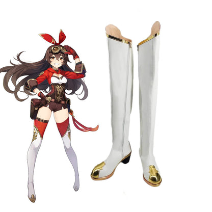 Game Genshin Impact Cosplay Amber Cosplay Shoes White Long Boots