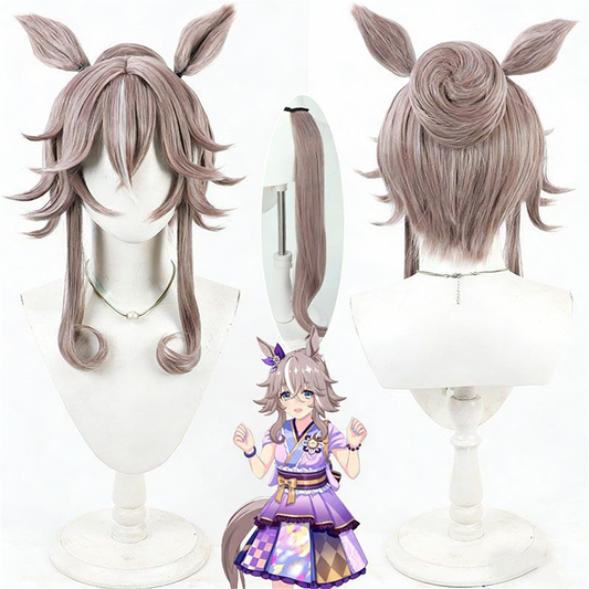 【In Stock】Game Umamusume:Pretty Derby Cosplay ワンダーアキュート Wonder Acute Cosplay Wig Updo Hair Style With Ears and Tail
