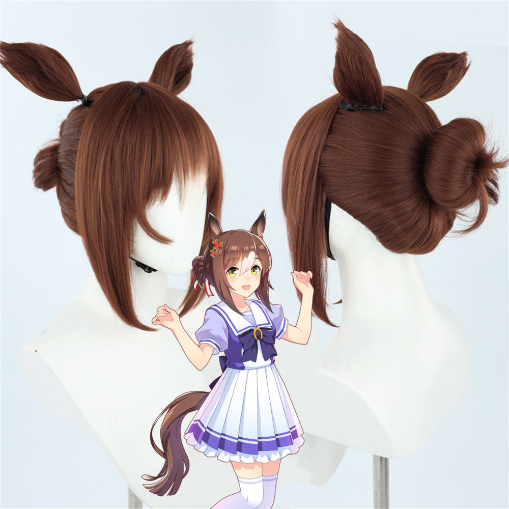【In Stock】Game Umamusume:Pretty Derby Cosplay ファインモーション Noble Seamair Cosplay Wig With Ears and Tail