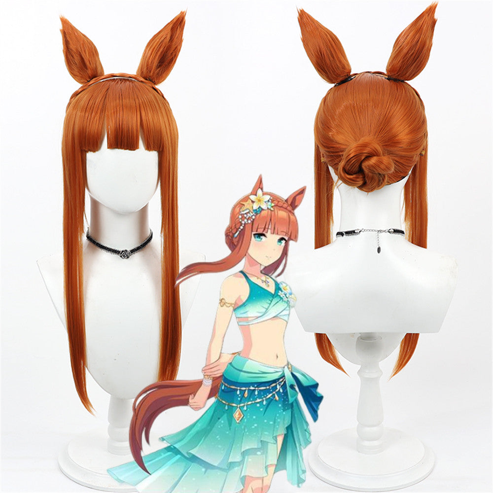 【In Stock】Game Umamusume:Pretty Derby Cosplay サイレンススズカ Silence Suzuka Swimwear Style Cosplay Wig With Ears and Tail