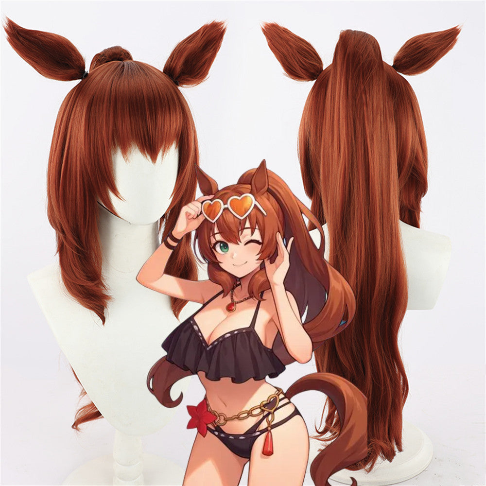 【In Stock】Game Umamusume:Pretty Derby Cosplay Maruzensky Swimwear Style マルゼンスキー Cosplay Wig With Ears and Tail