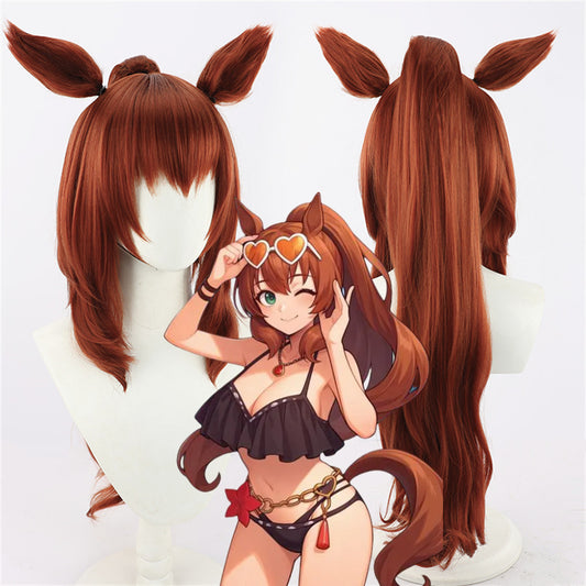 【In Stock】Game Umamusume:Pretty Derby Cosplay Maruzensky Swimwear Style マルゼンスキー Cosplay Wig With Ears and Tail
