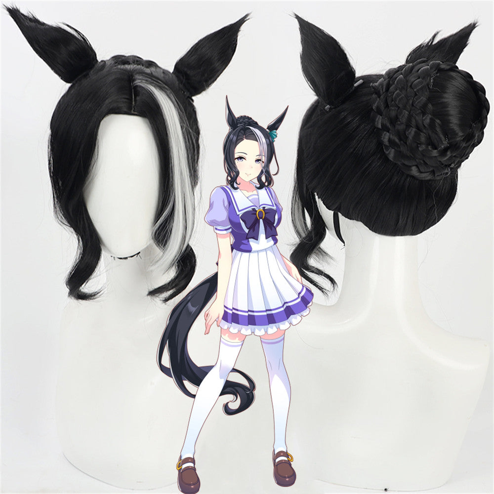 【In Stock】Game Umamusume:Pretty Derby Cosplay メジロラモーヌ Mejiro Ramonu Cosplay Wig With Ears and Tail