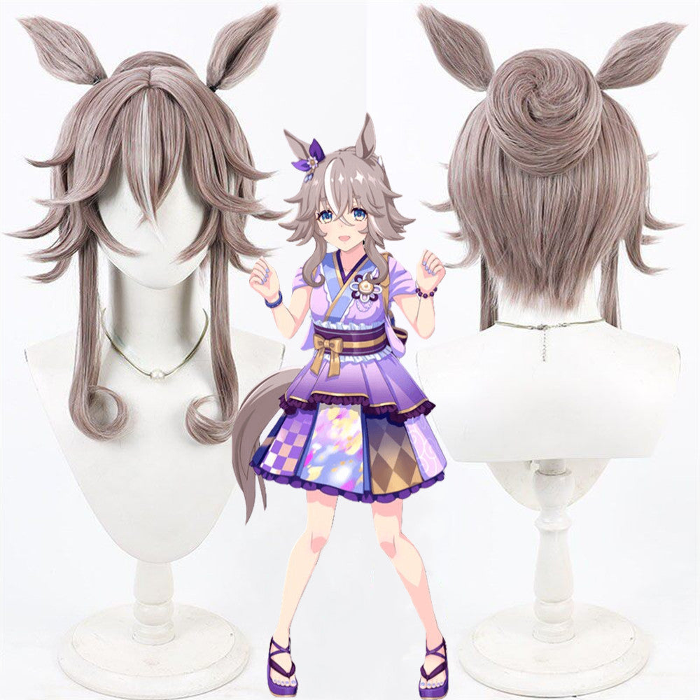 【In Stock】Game Umamusume:Pretty Derby Cosplay ワンダーアキュート Wonder Acute Cosplay Wig Updo Hair Style With Ears and Tail