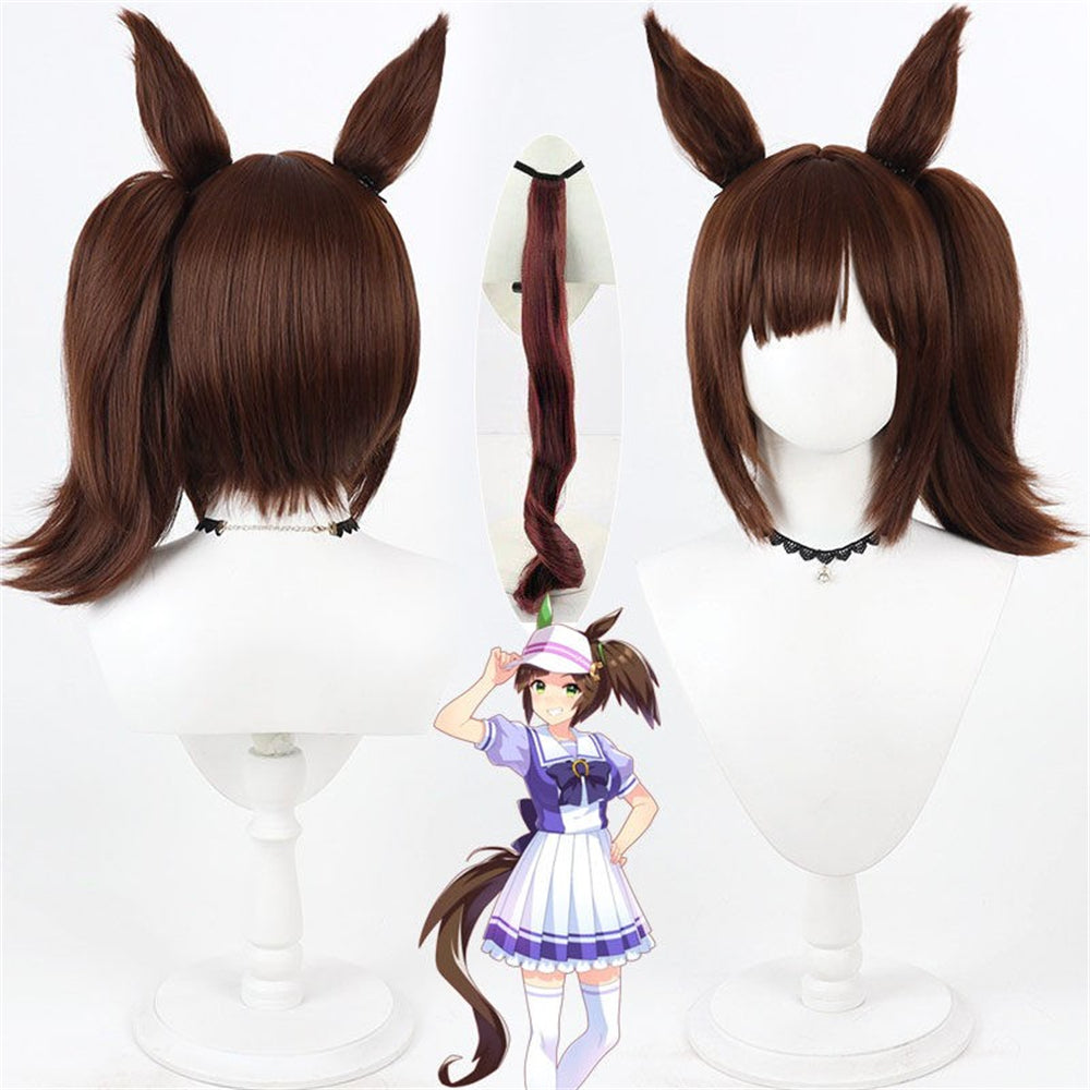 【In Stock】Game Umamusume:Pretty Derby Cosplay Ines Fujin Cosplay Wig With Ears and Tail