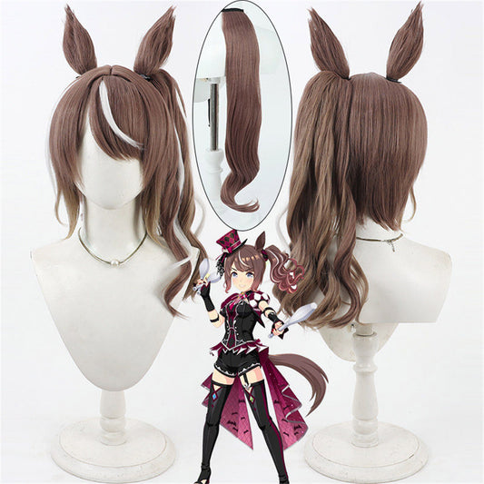 【In Stock】Game Umamusume:Pretty Derby Cosplay ハイキーハロー Highkey Hallo Cosplay Wig With Ears and Tail