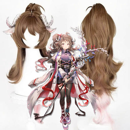 【In Stock】Game Arknights Cosplay Eyjafjalla the Hvít Aska Cosplay Wig Hair Clip with Ponytail Style Cosplay Wig