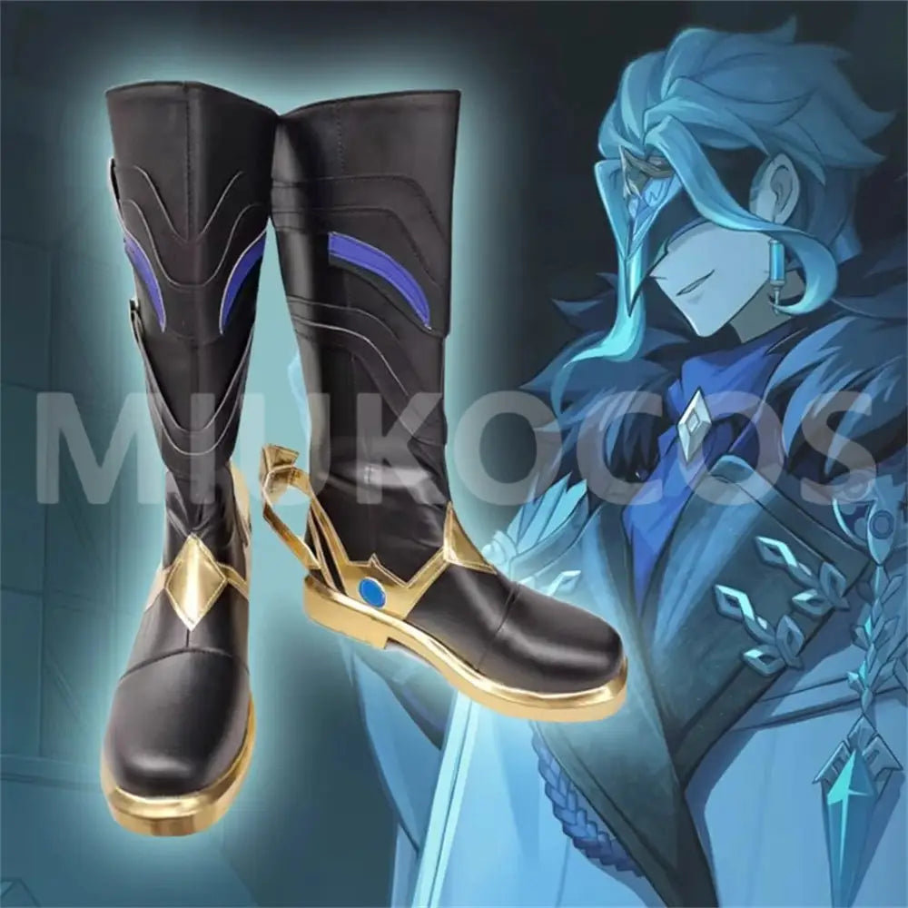 Game Genshin Impact Cosplay Dottore Black Long Boots Cosplay Shoes - Cosplay Shoes Boots