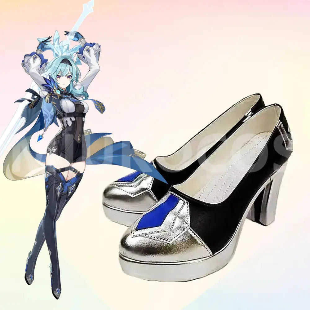 Game Genshin Impact Cosplay Eula Cosplay Shoes Black High Heels - Cosplay Shoes Boots
