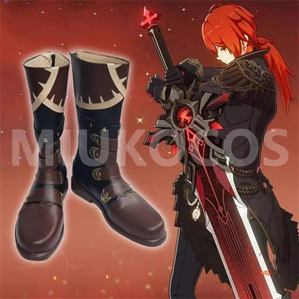 Game Genshin Impact Red Dead of Night Diluc Cosplay Long Boots Cosplay Shoes - Cosplay Shoes Boots