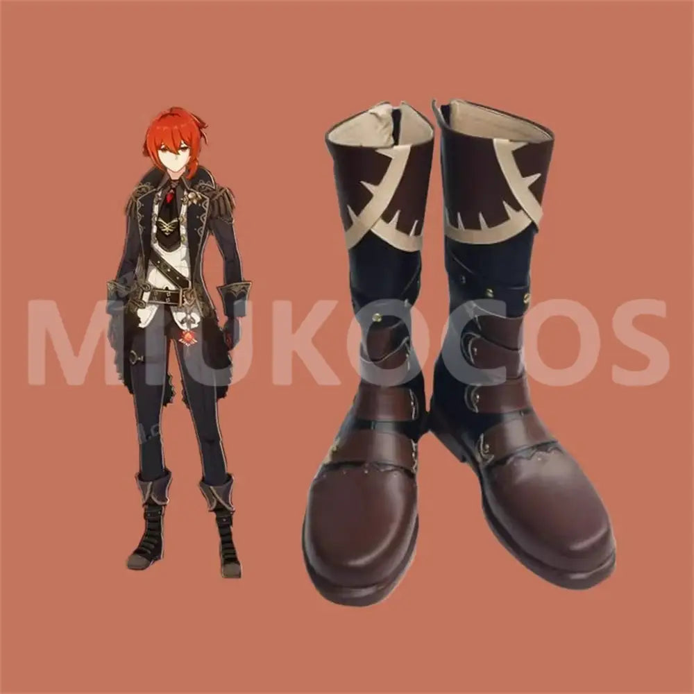 Game Genshin Impact Red Dead of Night Diluc Cosplay Long Boots Cosplay Shoes - Cosplay Shoes Boots