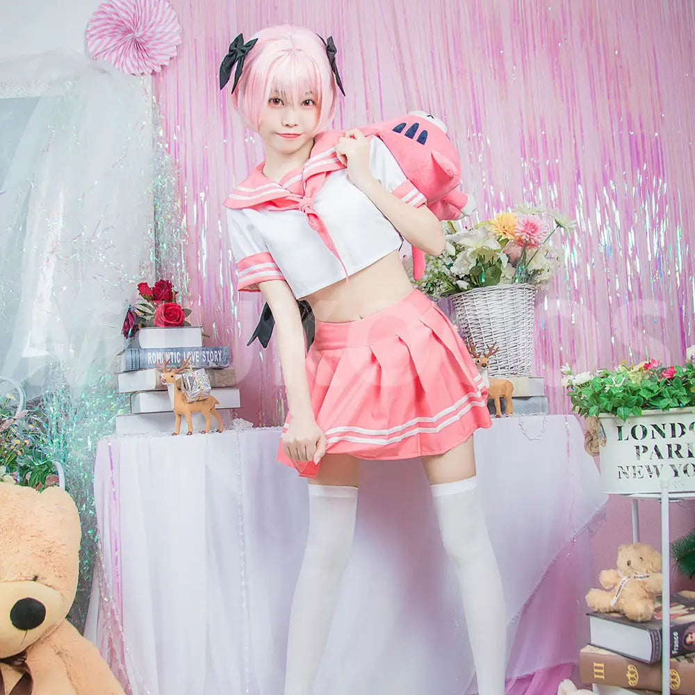 【In Stock】Anime Fate/Apocrypha Cosplay Astolfo JK Pink School Uniform Cosplay Costume - Cosplay Costumes