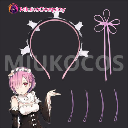 【In Stock】Anime Re: Zero - Starting Life in Another World Cosplay Rame Pink Short Bob Cosplay Wig Rem Blue Short Bob
