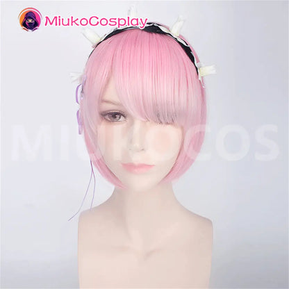 【In Stock】Anime Re: Zero - Starting Life in Another World Cosplay Rame Pink Short Bob Cosplay Wig Rem Blue Short Bob