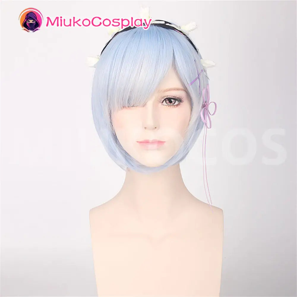 【In Stock】Anime Re: Zero - Starting Life in Another World Cosplay Rame Pink Short Bob Cosplay Wig Rem Blue Short Bob