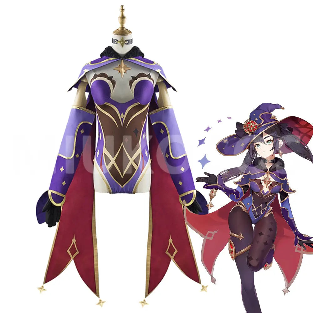 【In Stock】Game Genshin Impact Mona Megistus Astral Cute Sexy Enigmatic Astrologer Witch Bodysuit Cosplay Costume
